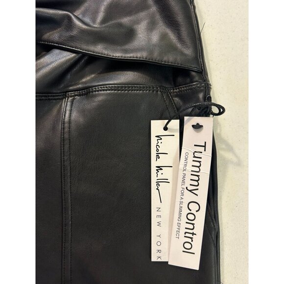 Nicole Miller Faux Leather Wide Leg High Waisted Tummy Control Pants NWT Medium - Picture 4 of 5